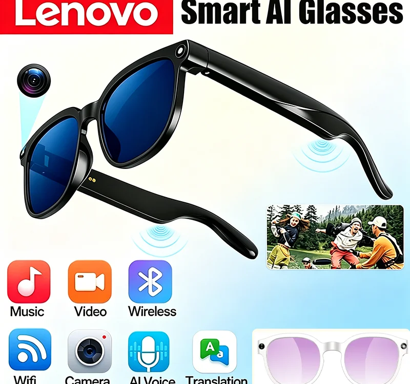 lenovo ai smart glasses 4k 8mp translation camera shooting image bluetooth call recording music smart sunglasses 2026 new
